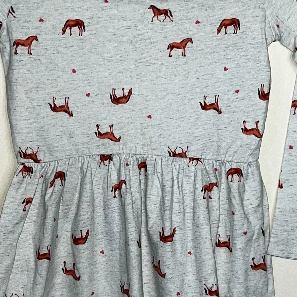 Carter’s Horse and Hearts Dress Light Gray Cotton Size 7 NWT